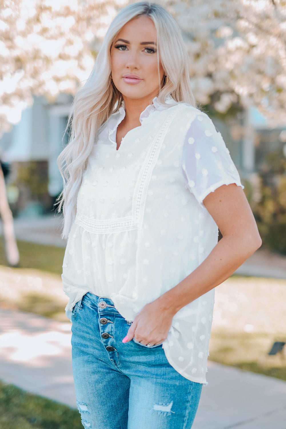 Swiss Dot Short Sleeve Flowy Top