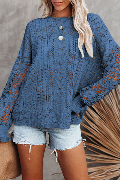 Crochet Lace Pointelle Knit Sweater