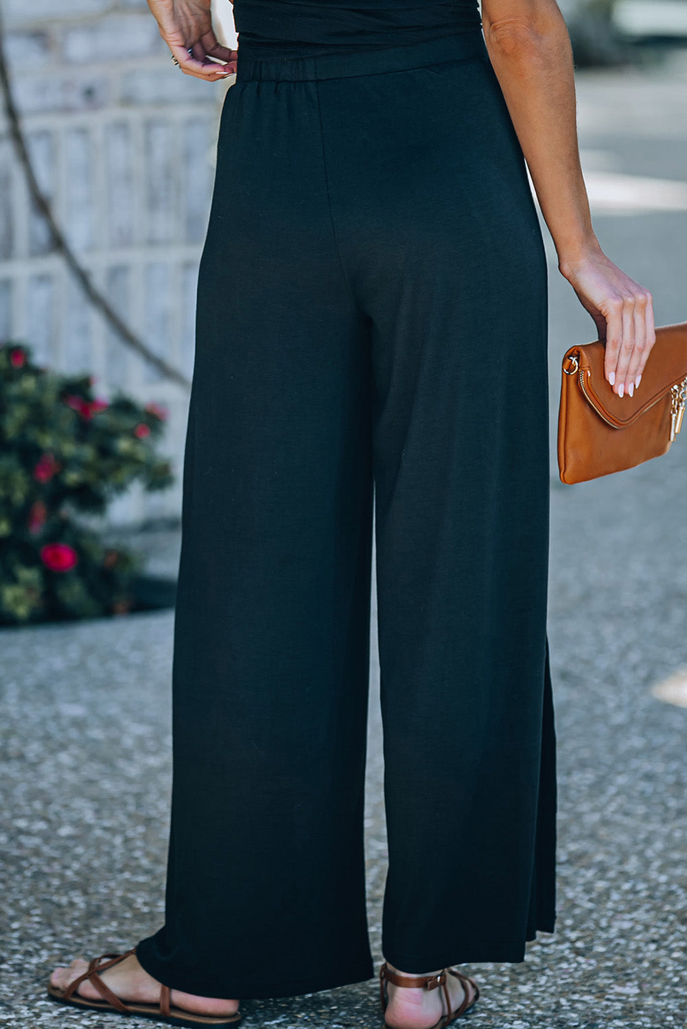 Side Slit Wide Leg Mid Waist Pants