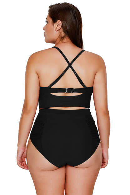 Rosy Strappy Neck Detail High Waist Swimsuit