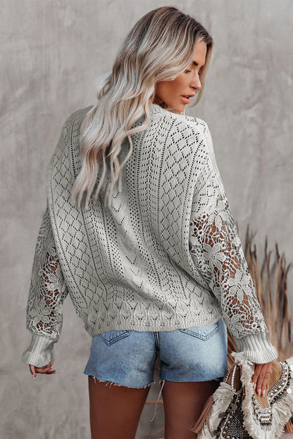 Crochet Lace Pointelle Knit Sweater