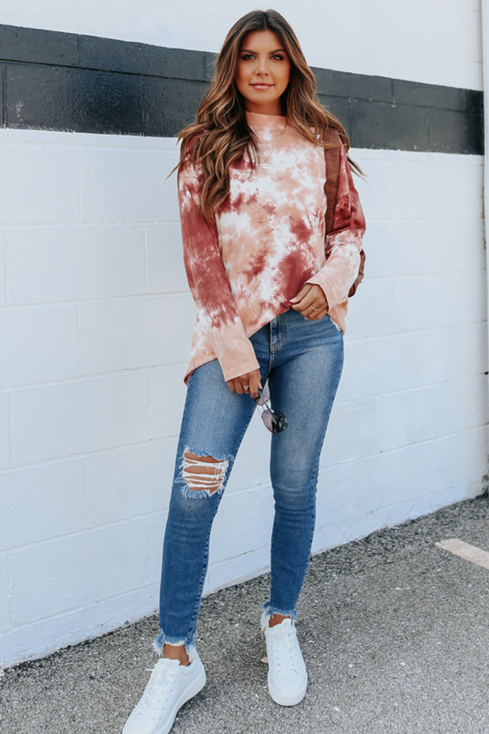 Tie Dye Crew Neck Long Sleeve Top