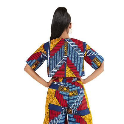 Ethnic Style Women's Fashion Short Sleeve Two-piece Wide Leg