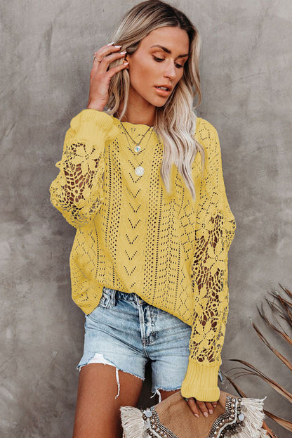 Crochet Lace Pointelle Knit Sweater