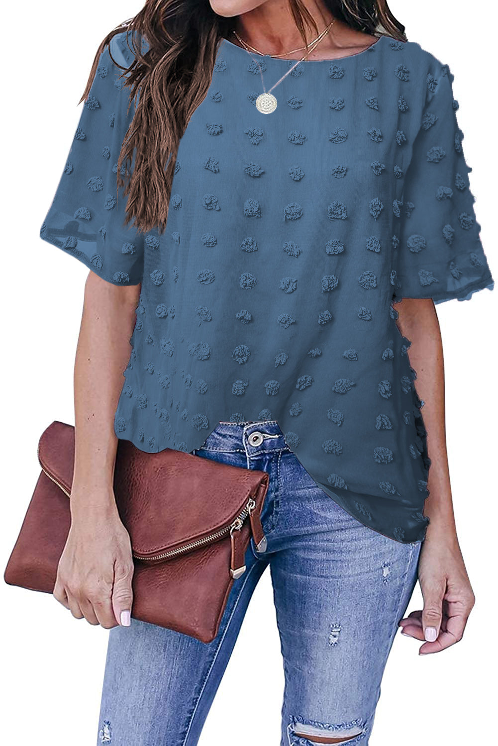 Swiss Dot Texture Short Sleeve Top