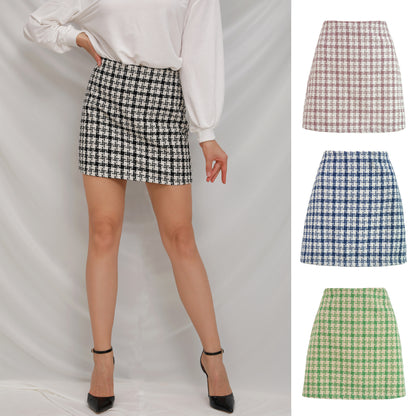 High-waisted Retro Well Grid A-line Skirt