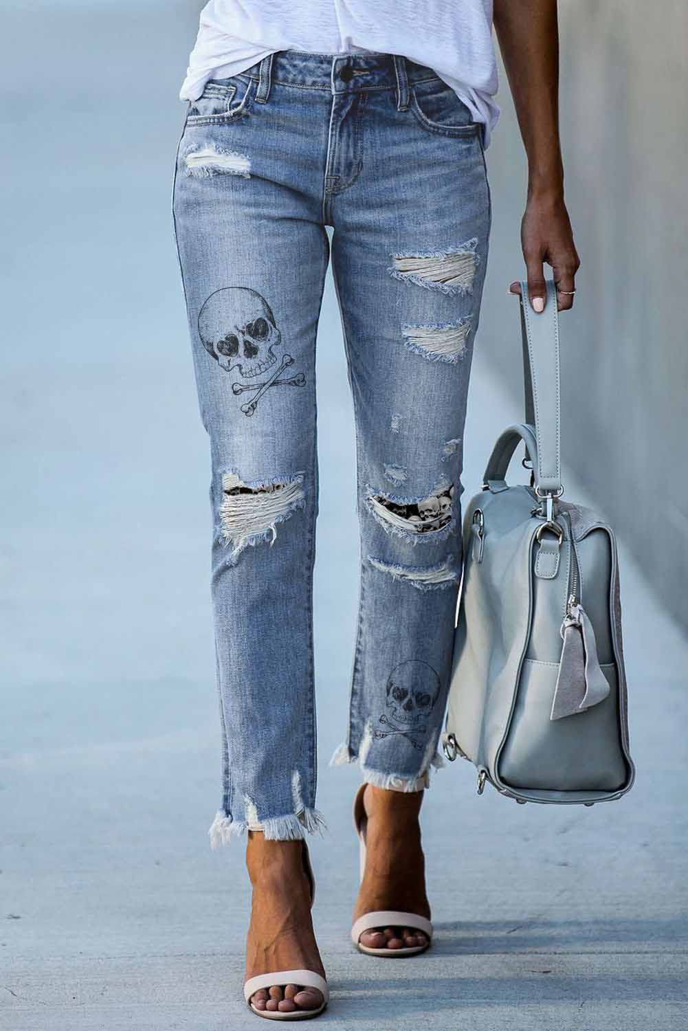 Light Blue Distressed Boyfriend Denim Pants