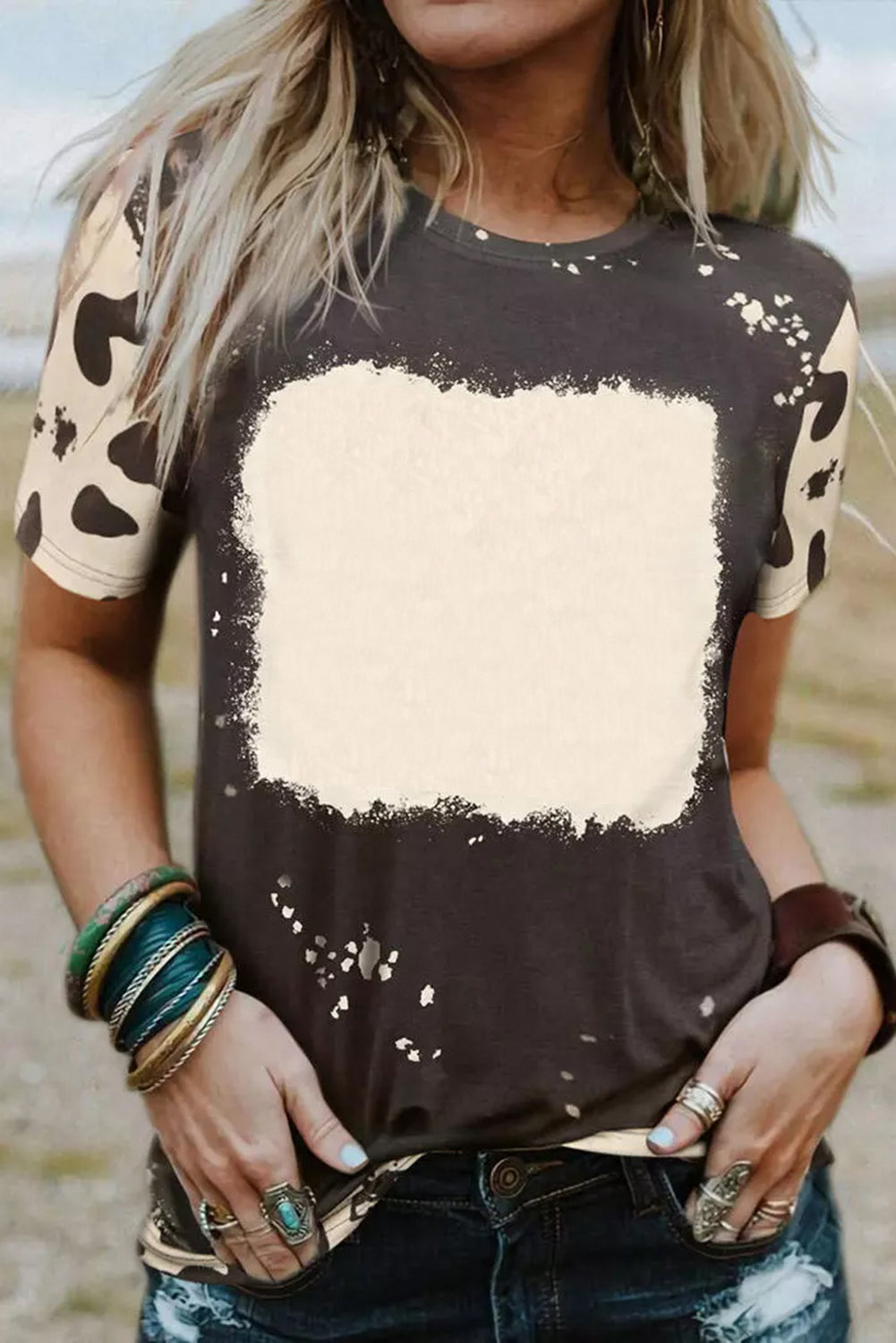 Tie Dye Bleached Crew Neck Short Sleeves T-shirt