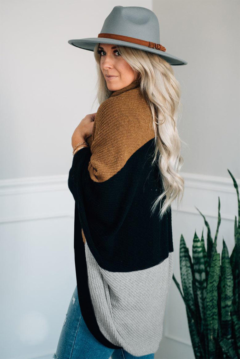 Neutral Colorblock Drapey Cardigan