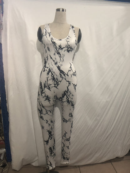 Leopard Print Open Back Casual Jumpsuit Trousers