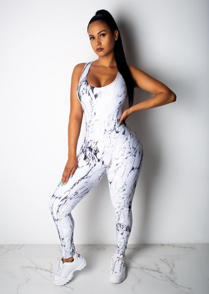 Leopard Print Open Back Casual Jumpsuit Trousers