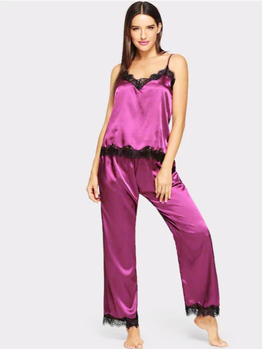 Silky Long Pyjamas Two-Piece Suit