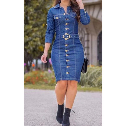 Long Slim Long Sleeve Denim Dress