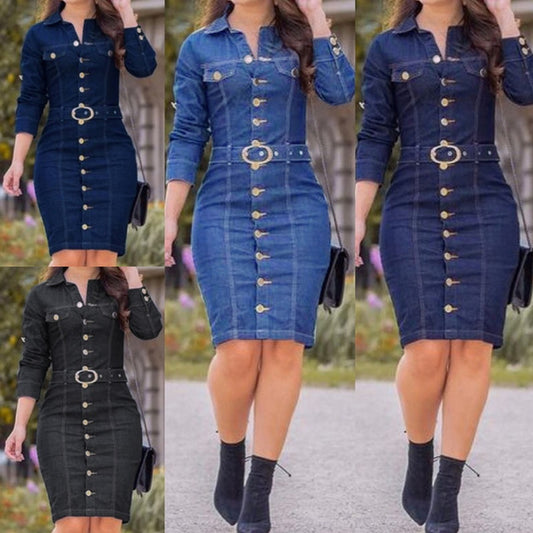 Long Slim Long Sleeve Denim Dress