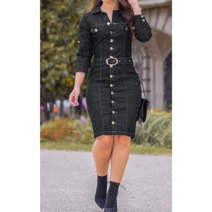 Long Slim Long Sleeve Denim Dress