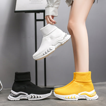 Spring Breathable Single Boot Heighten Women'S Shoes With Thick Soles And High Tops