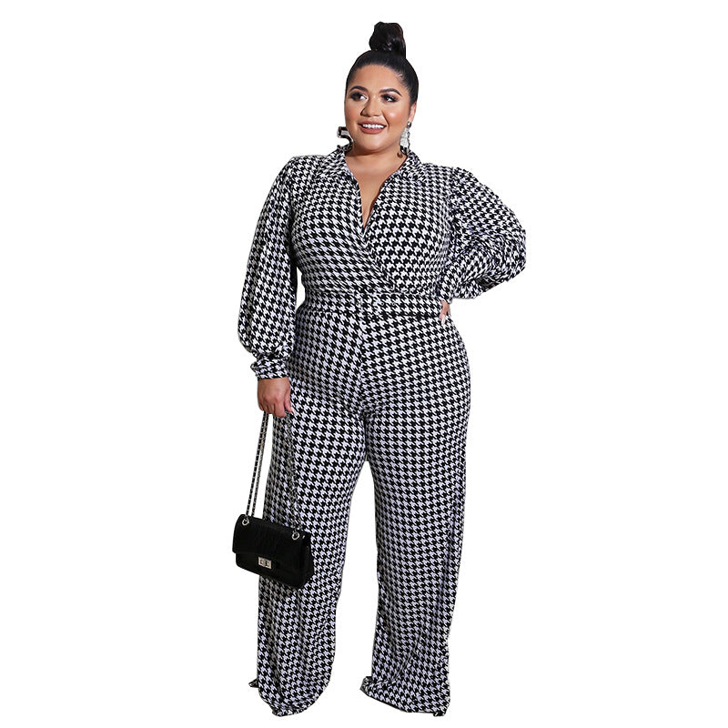 Puff Sleeve Women's Printed Jumpsuit Loose