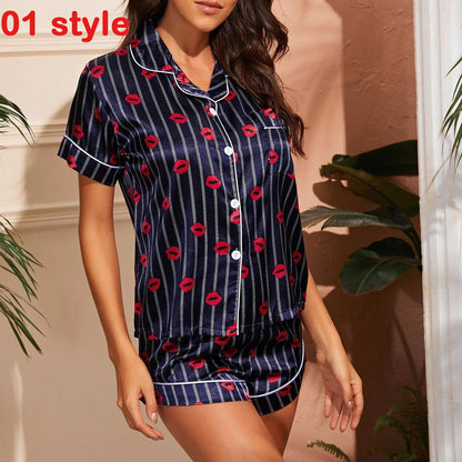 V-Neck Pyjama Casual Shorts Set