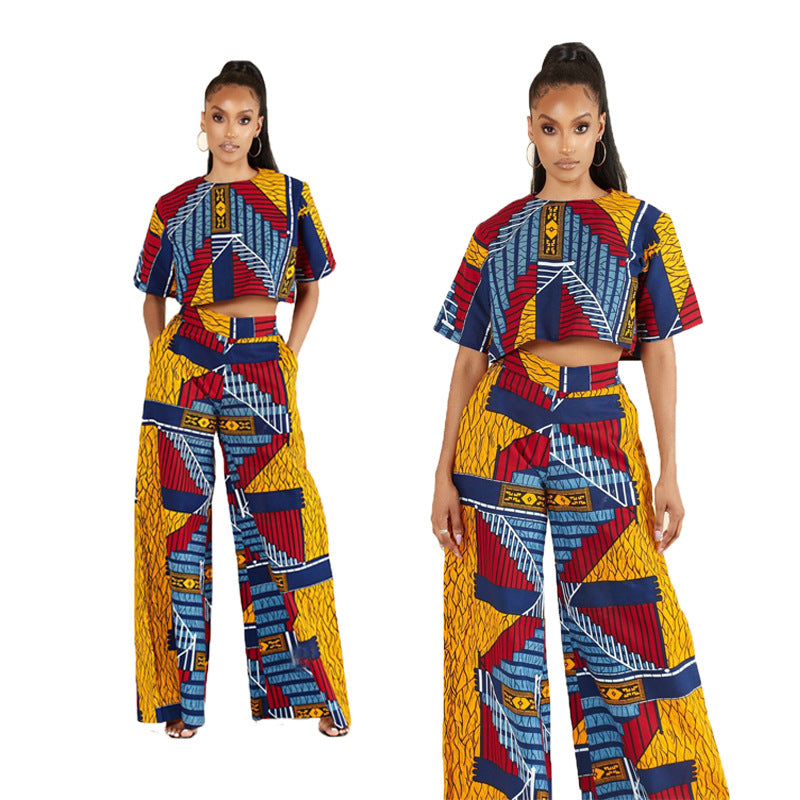 Ethnic Style Women's Fashion Short Sleeve Two-piece Wide Leg