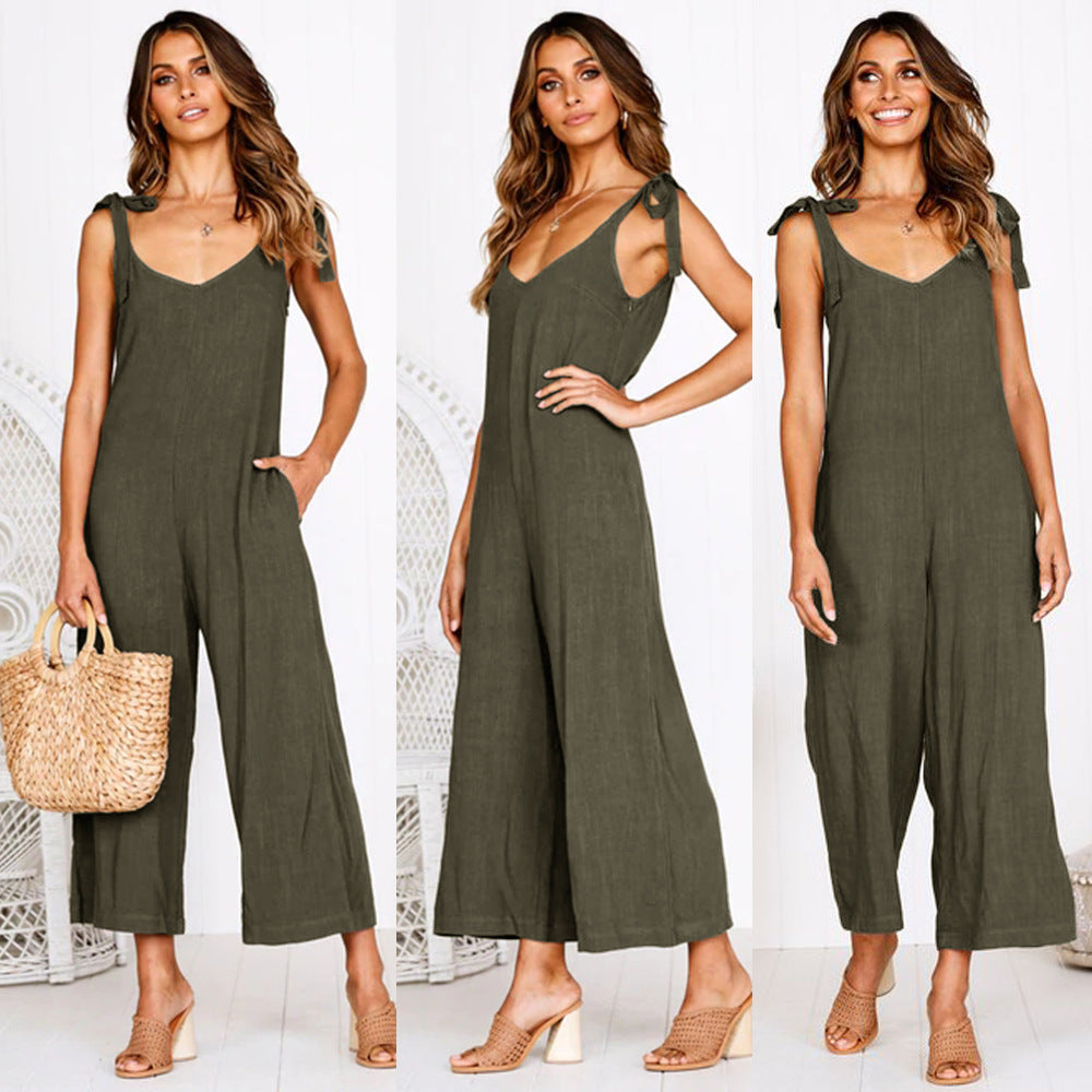 wide-leg strap casual pants