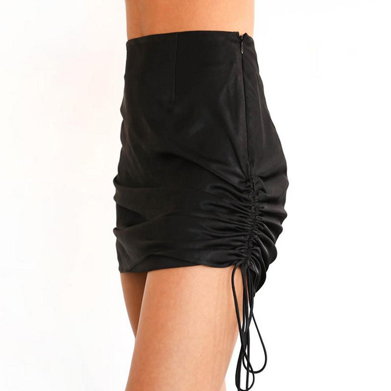 Drawstring high waist hip slim skirt