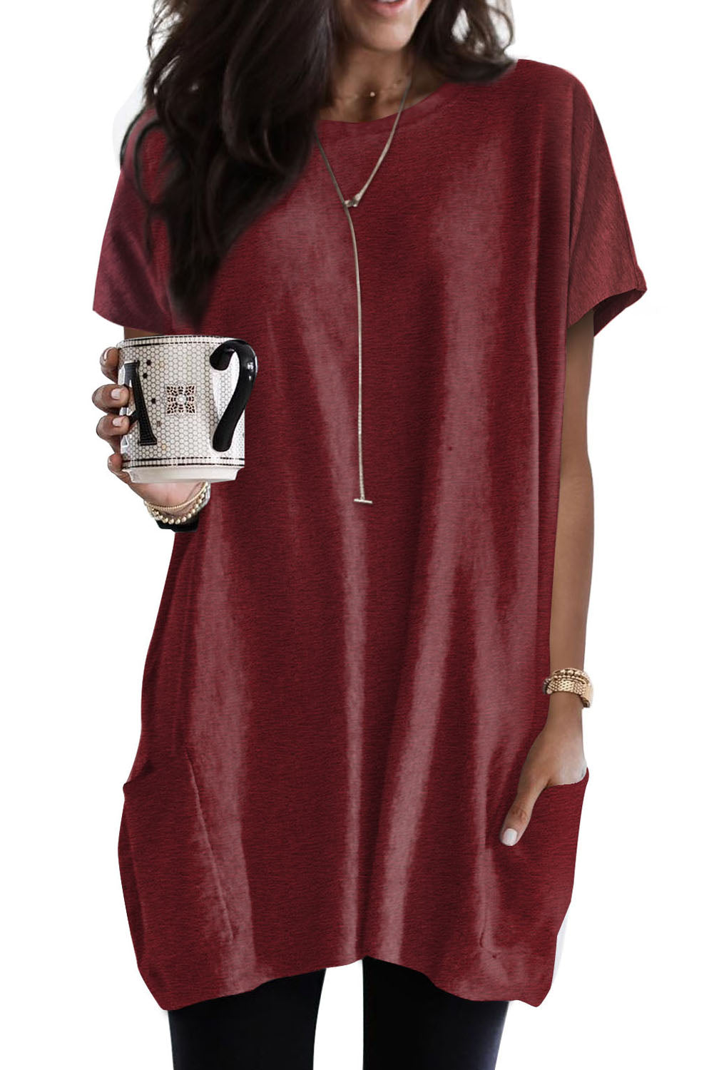 Side Pockets Short Sleeve Tunic Top