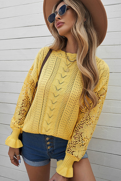 Crochet Lace Pointelle Knit Sweater