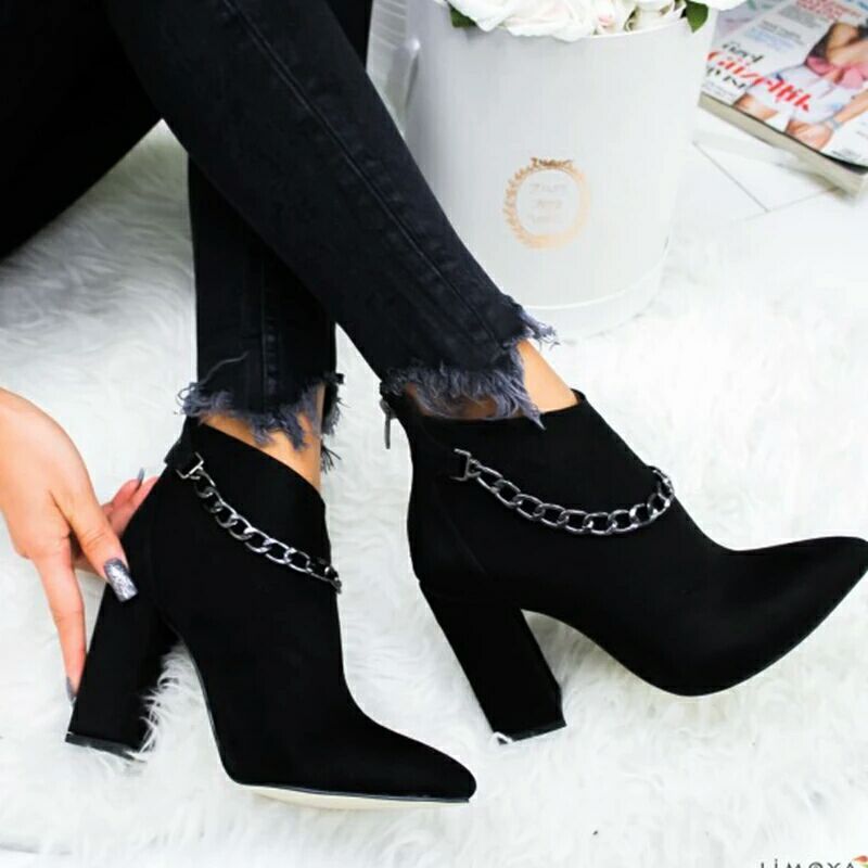 Pointed high heel short boots