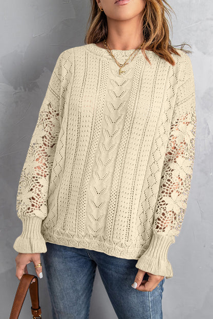 Crochet Lace Pointelle Knit Sweater