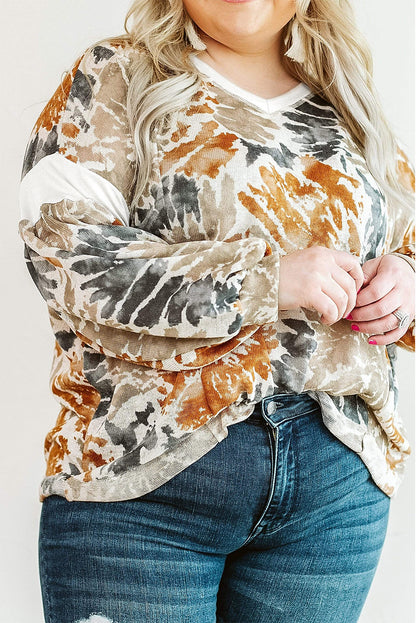 Multicolor Plus Size Tie Dye V Neck Sweatshirt