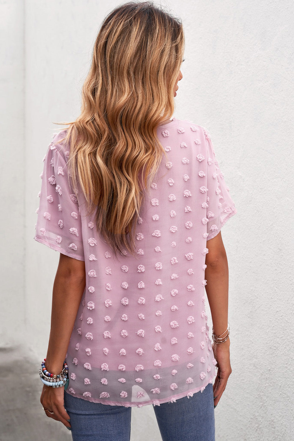 Swiss Dot Texture Short Sleeve Top