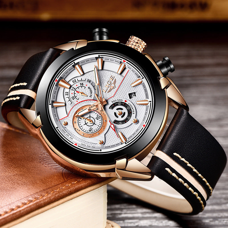 casual fashion trend business waterproof belt watch men's multi-function luminous watch