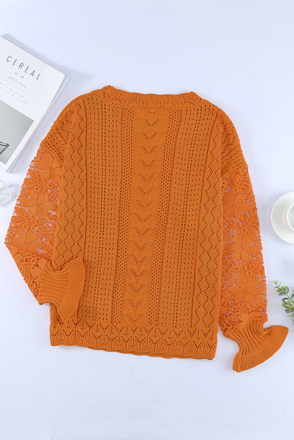 Crochet Lace Pointelle Knit Sweater