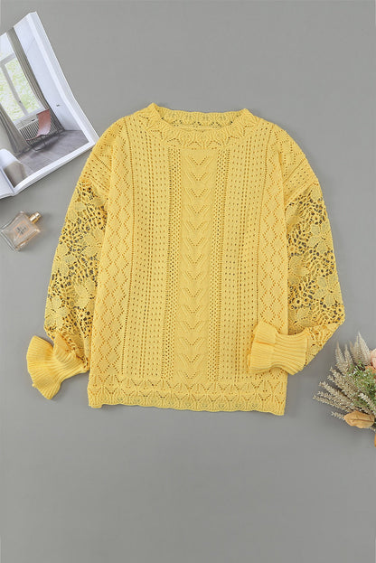 Crochet Lace Pointelle Knit Sweater