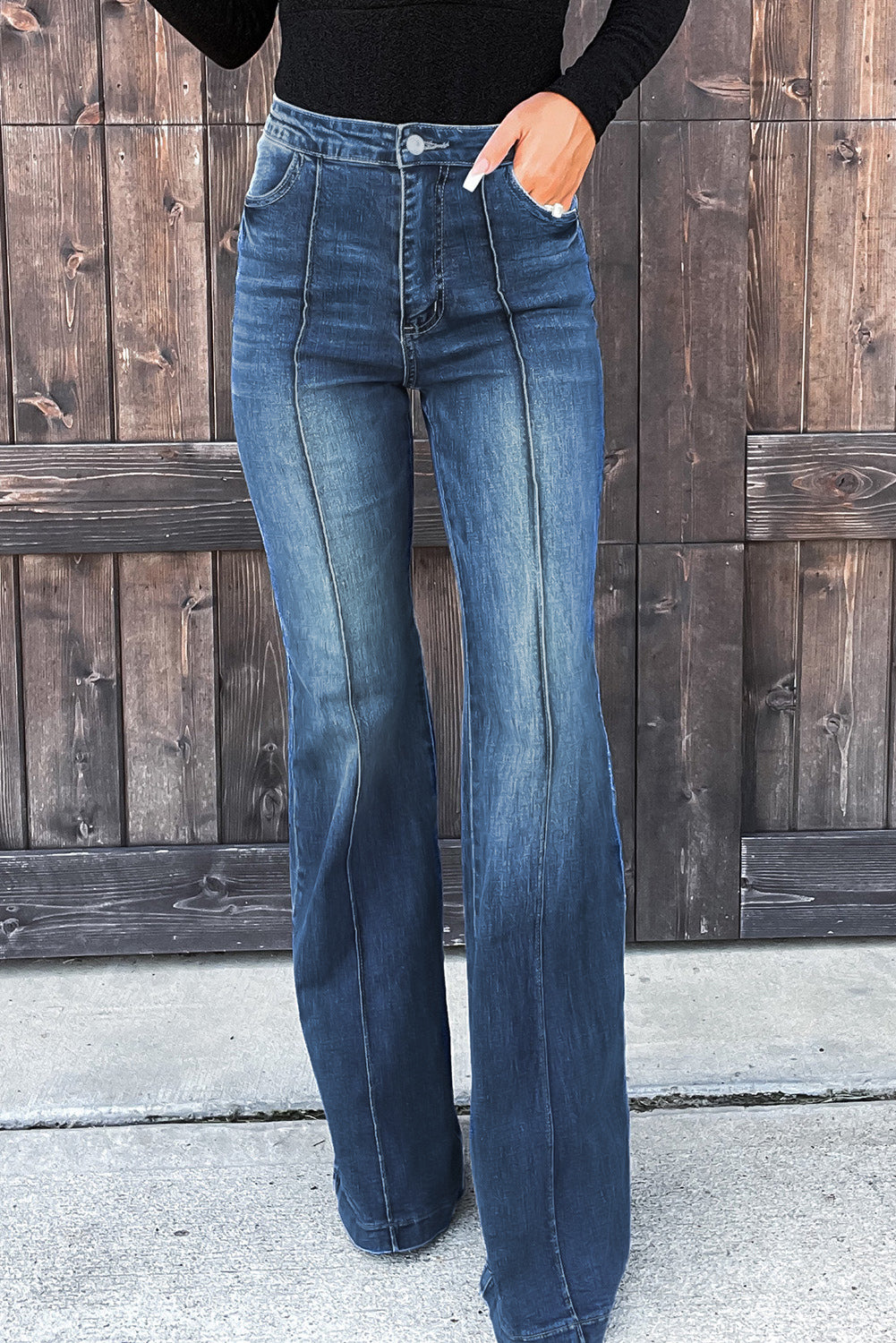 Central Seam Stitching Wide Leg Jeans