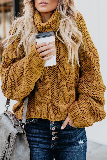 Cuddle Weather Cable Knit Handmade Turtleneck Sweater