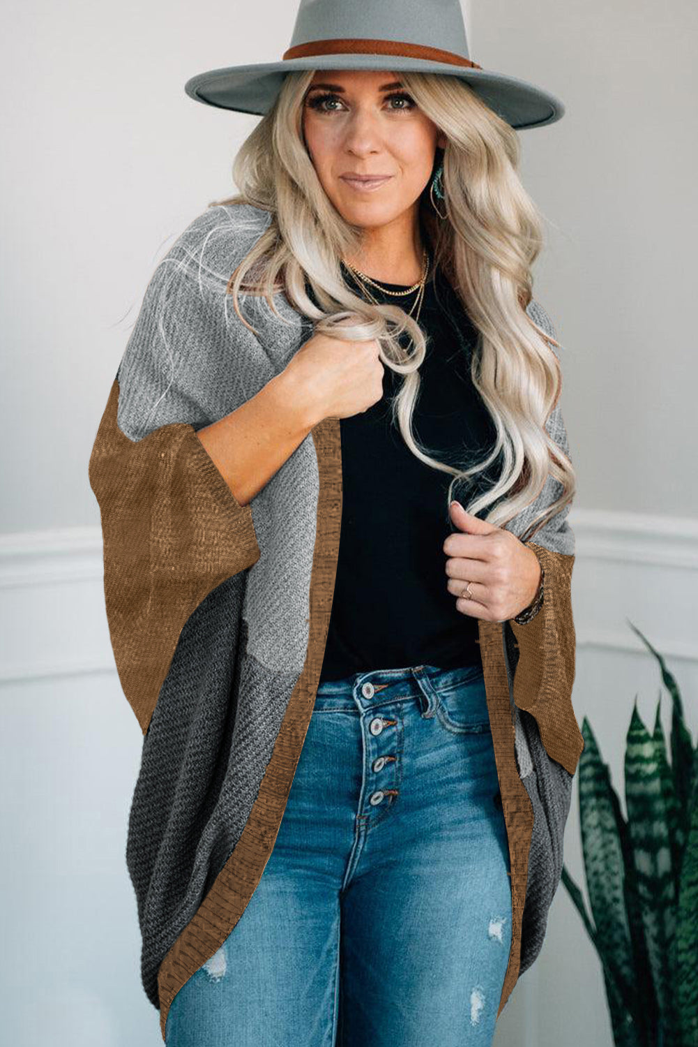 Neutral Colorblock Drapey Cardigan