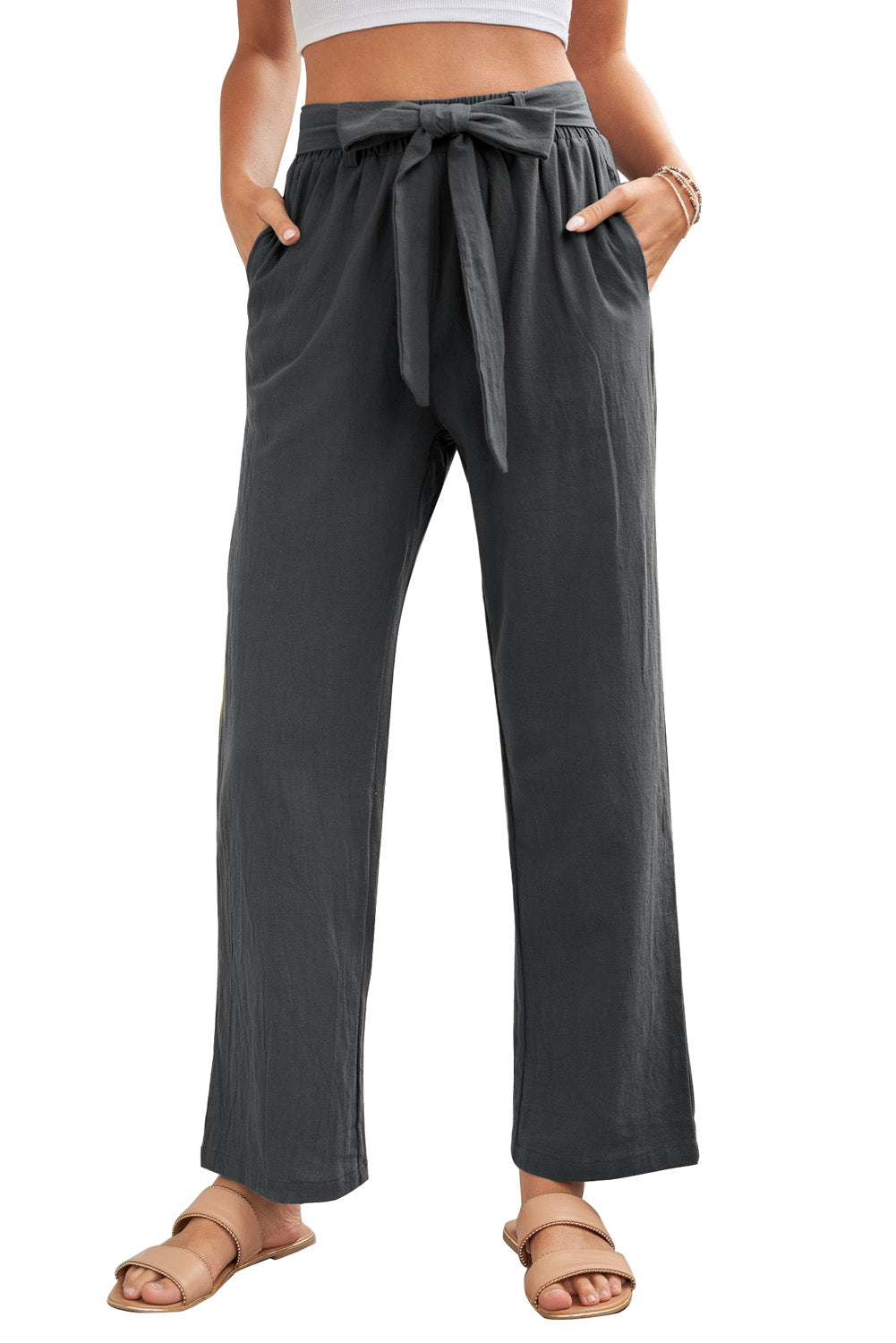 Elastic Waist Drawstring Wide Leg Pants