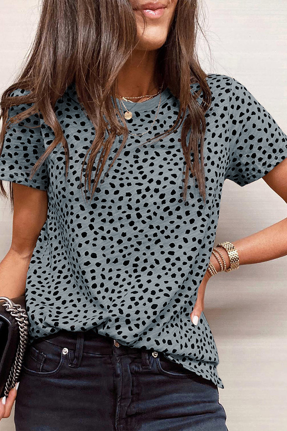 Cheetah Print O-neck Short Sleeve T Shirt