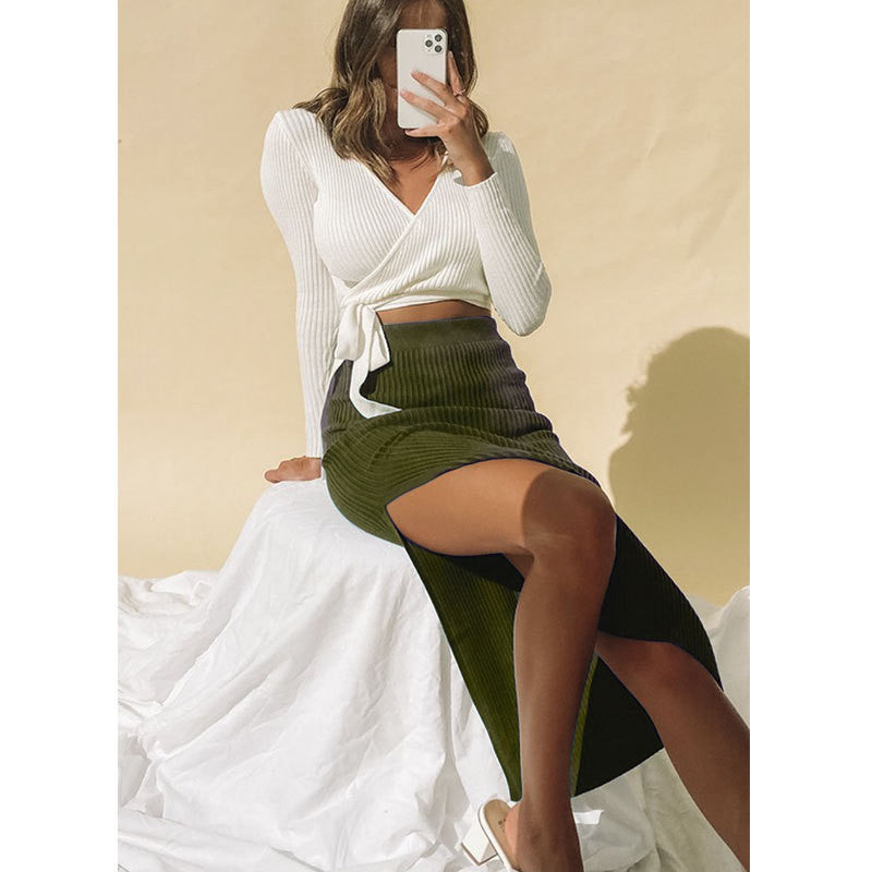 Temperament High Waist Irregular Slit Skirt