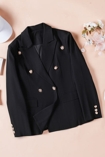 Double Breasted Lapel Long Sleeve Blazer