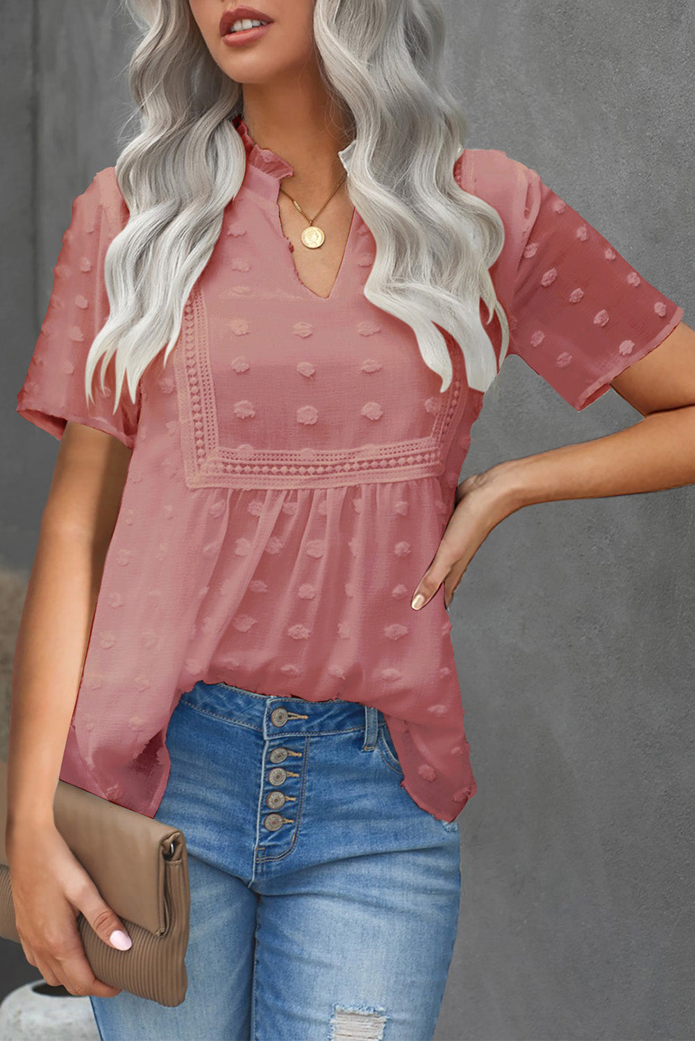 Swiss Dot Short Sleeve Flowy Top