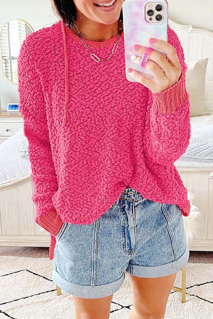 Loose Popcorn Textured Hooded Sweater