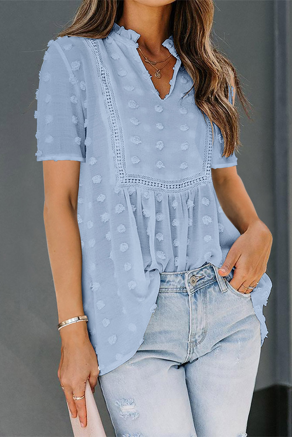 Swiss Dot Short Sleeve Flowy Top