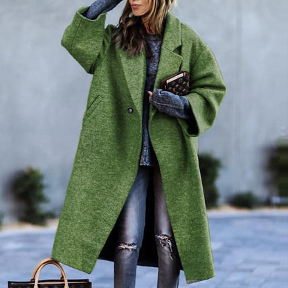 Loose Long Sleeved Woollen Overcoat