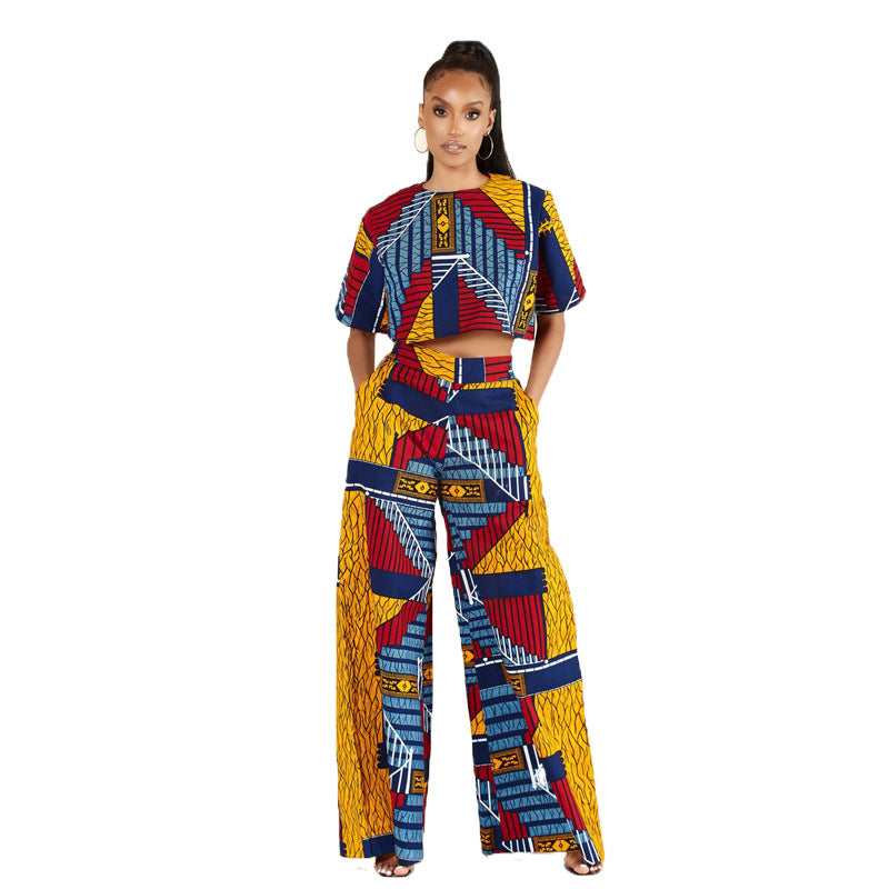 Ethnic Style Women's Fashion Short Sleeve Two-piece Wide Leg