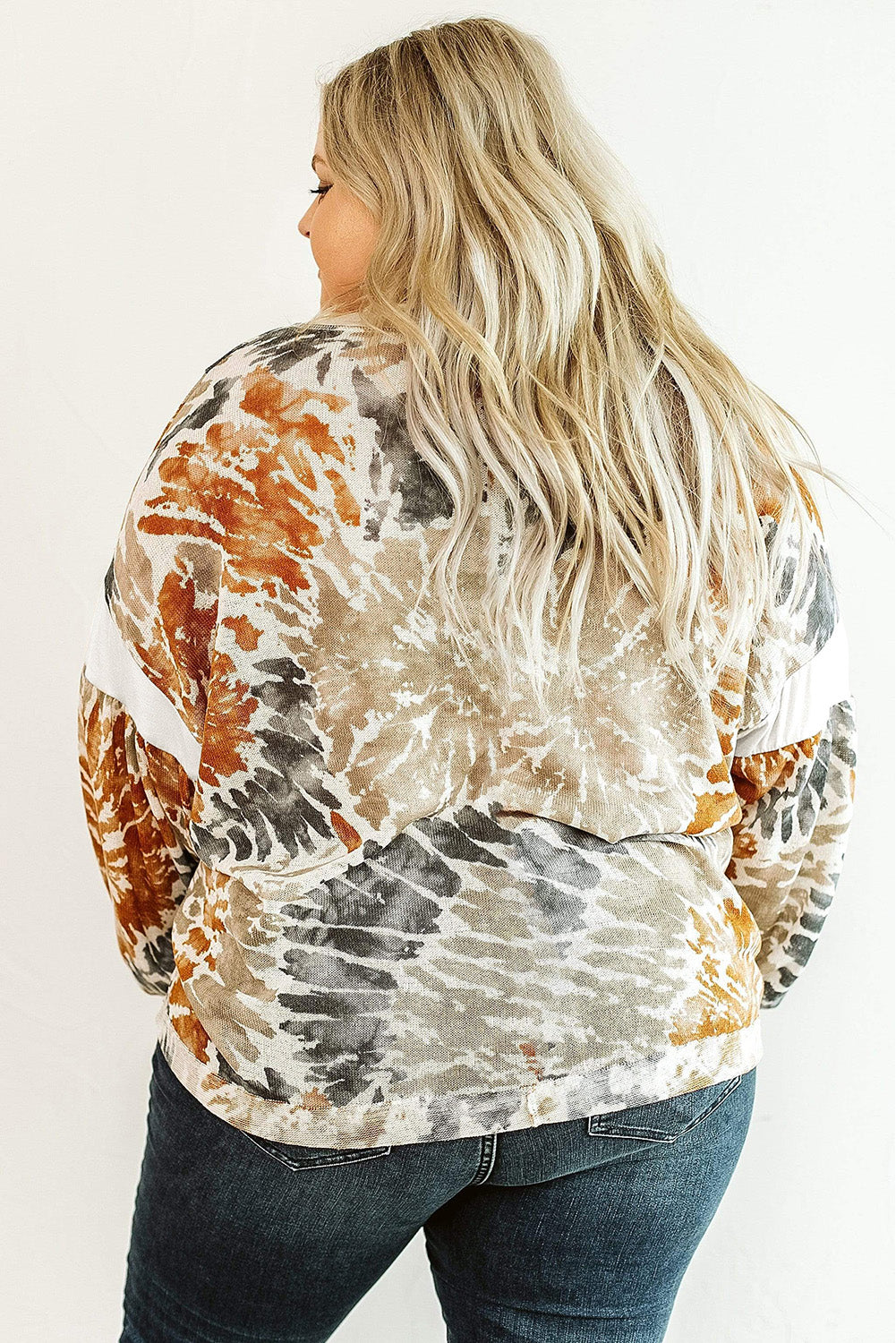 Multicolor Plus Size Tie Dye V Neck Sweatshirt