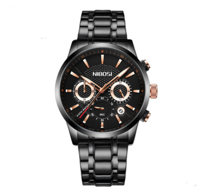 Slim Fashion Men's Black Gold Strip, Leisure Sports, Luminous Waterproof Explosion, Three Eyes, Six Needle Watches