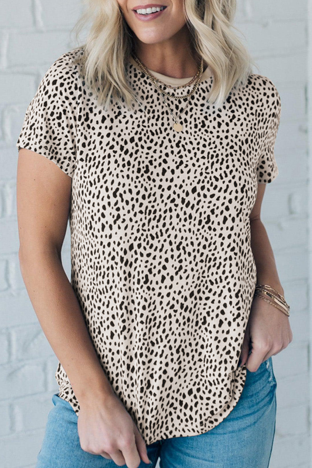 Cheetah Print O-neck Short Sleeve T Shirt