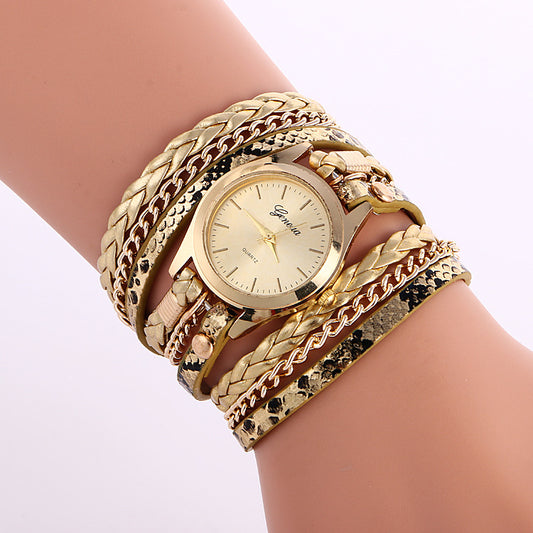 Ladies Wrap Watch Fashion Leopard Weave Bracelet Watch